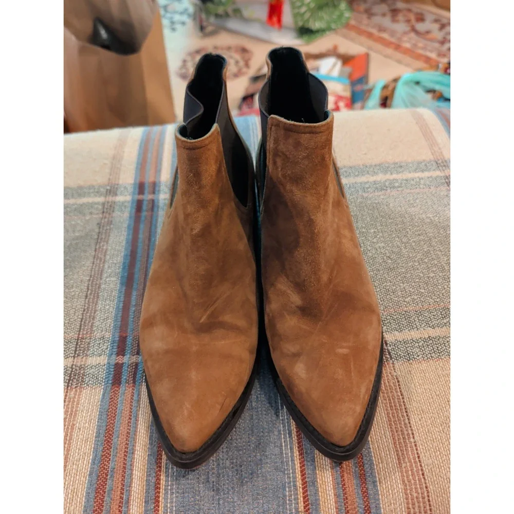 LE SILLA Brown Suede Pointy Toe Block Heel Ankle Boots Booties 39 Made In Italy